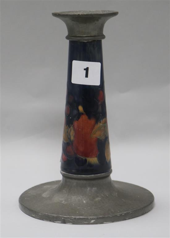 A Moorcroft pomegranate and Tudric candlestick 19.5cm.